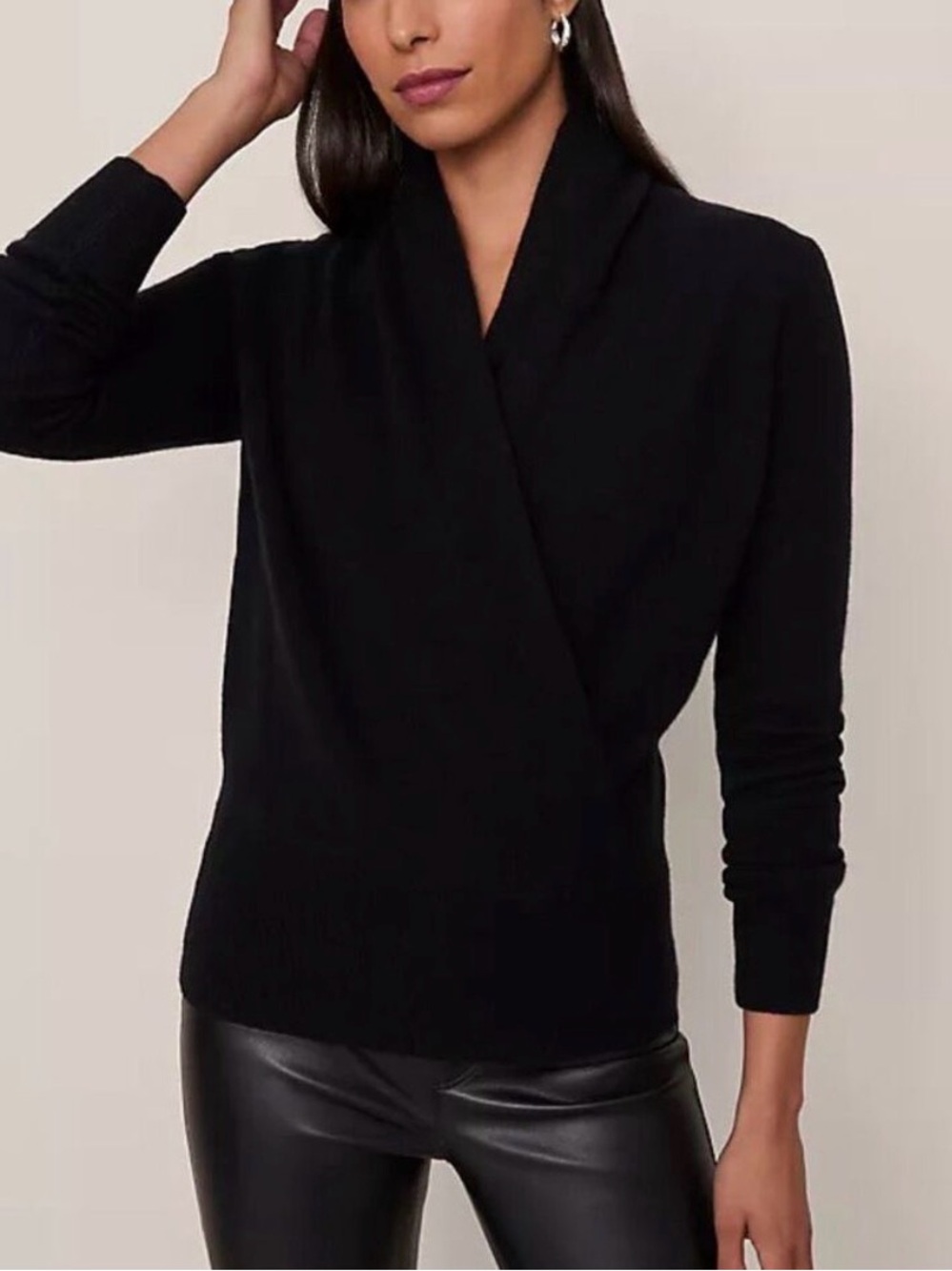 Ann Taylor 100% Cashmere Shawl Collar Wrap Sweater Black M NWT